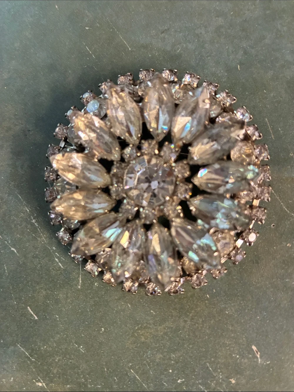 Vintage 50s  Weiss Silver-Tone Clear Crystal Flower Brooch
